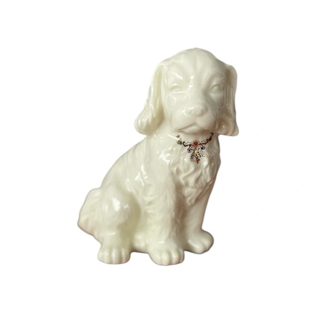 Vtg Cocker Spaniel Porcelain Dog Beige Gold Jeweled Collar Back Accents 4.5
